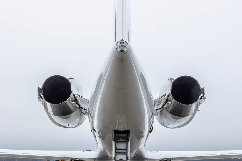 Gulfstream IV exterior view from down low behind the plane